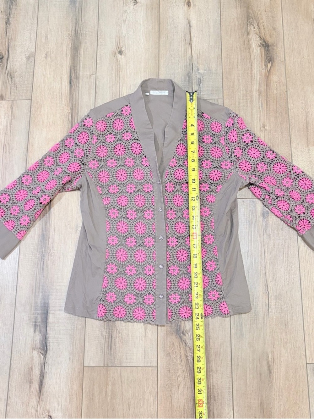 Vintage Cottagecore Crochet Lace Cardigan Blouse Pink Floral S/M Grandmacore - Picture 9 of 10